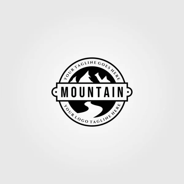 Vintage Σχέδια Λογότυπο Θέα Στο Βουνό Διάνυσμα Σύμβολο Ποτάμι — Διανυσματικό Αρχείο