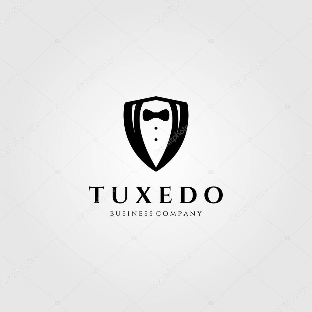 Tuxedo shield logo vector illustration design