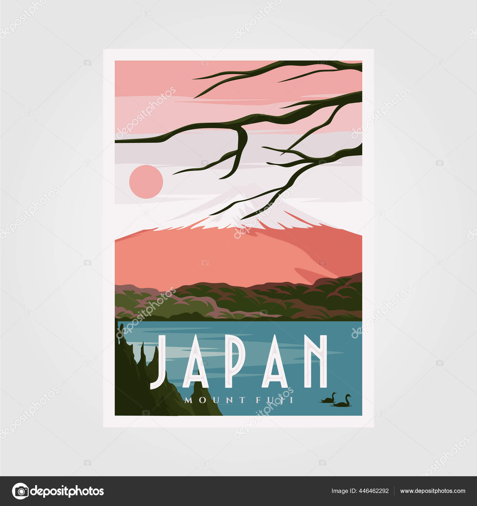 Kong Lear Ondartet Passende Mount Fuji Baggrund Plakat Japansk Vintage Plakat Vektor Baggrund  Illustration Stock Vector by ©lawoel 446462292