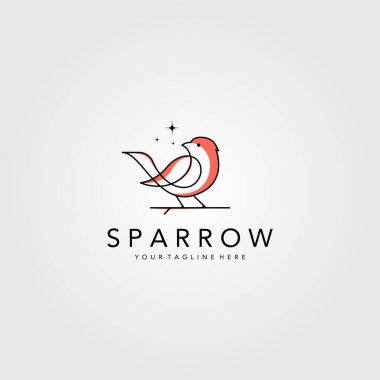 çizgi sanat serçesi logo vektör çizimi tasarımı, minimalist kuş simgesi