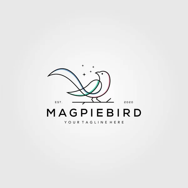 Ligne Art Magpie Oiseau Logo Vecteur Symbole Illustration Conception — Image vectorielle