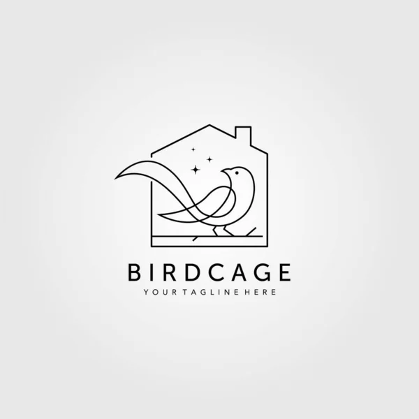 Çizgi Sanat Kuşu Kafesi Logosu Vektör Illüstrasyon Tasarımı Minimalist Kuş — Stok Vektör