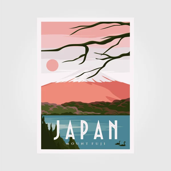 Mount Fuji Background Poster Japanese Vintage Poster Vector Background Illustration — Stock Vector