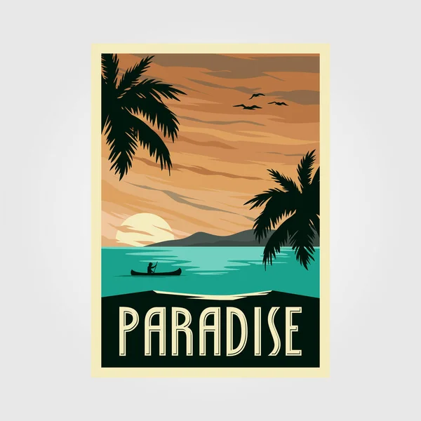 Tropisch Paradijs Strand Vintage Poster Illustratie Ontwerp Vintage Reizen Ontwerp — Stockvector