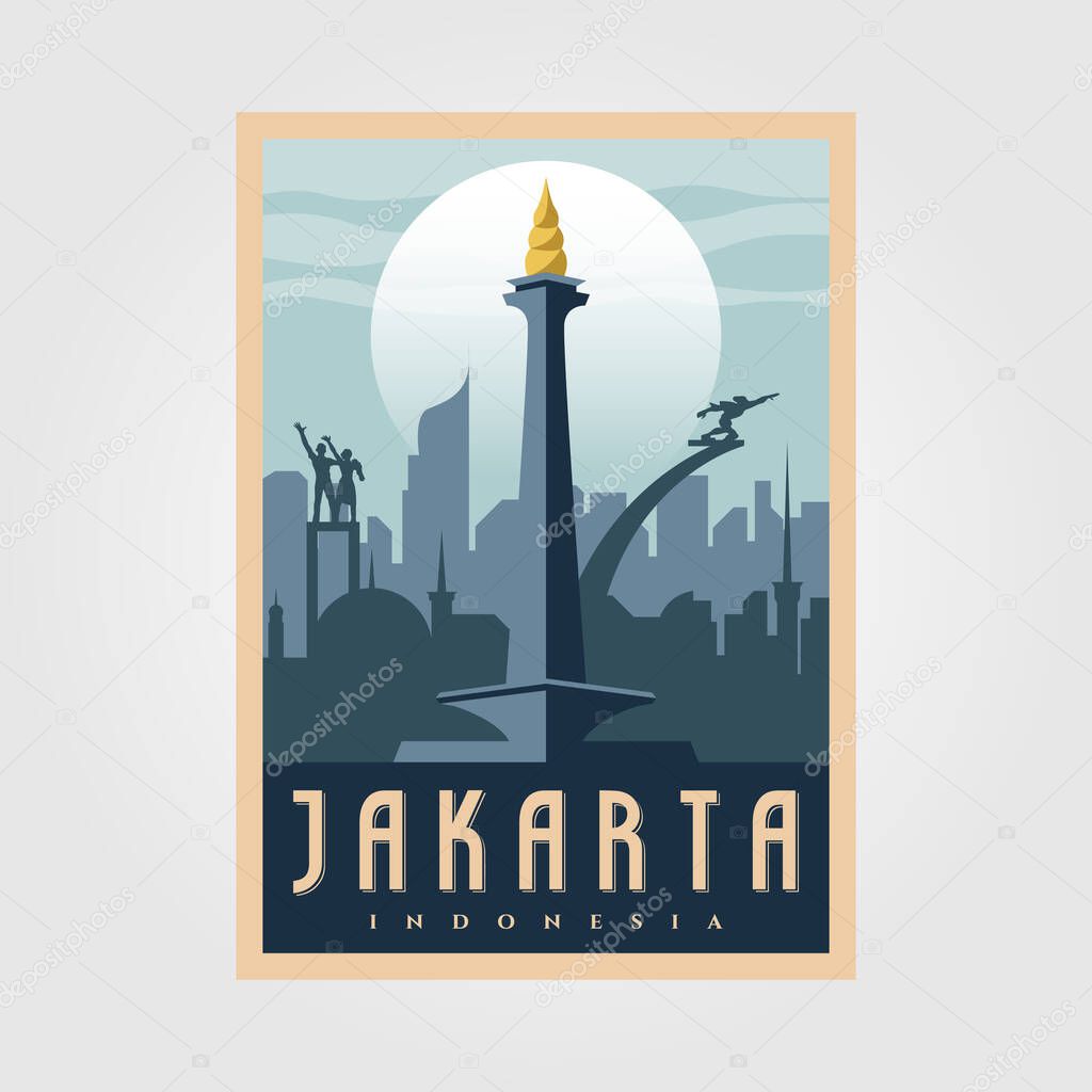 Monument national jakarta vintage poster vector symbol illustration design