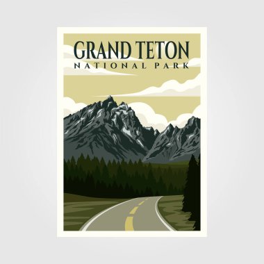 Grand Teton Ulusal Park Vintage poster tasarımı, seyahat poster tasarımı