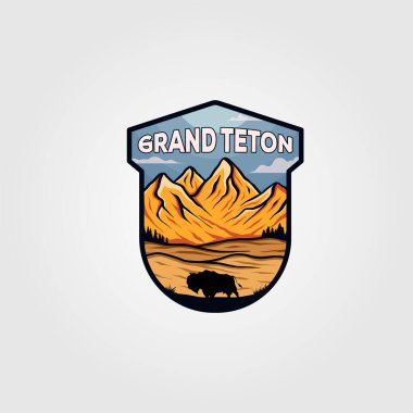 Grand Teton Ulusal Park Vintage Logo İllüstrasyon Tasarımı
