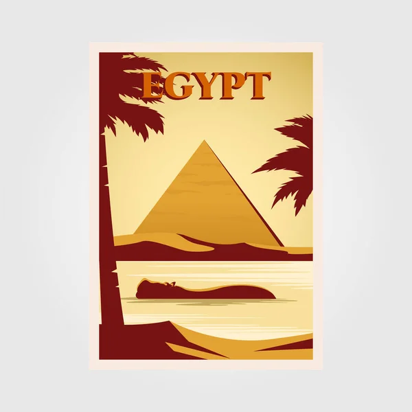 Egypt Vintage Affisch Illustration Design Med Pyramid Och Nilen Floder — Stock vektor