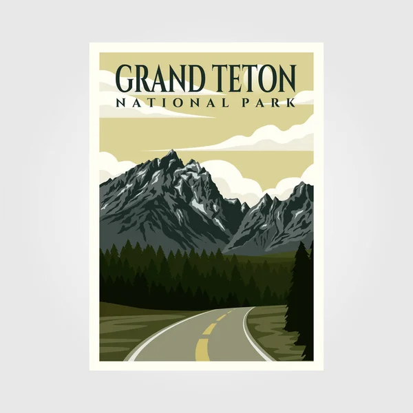 Grand Teton Nationalpark Vintage Poster Illustration Design Reise Poster Design — Stockvektor