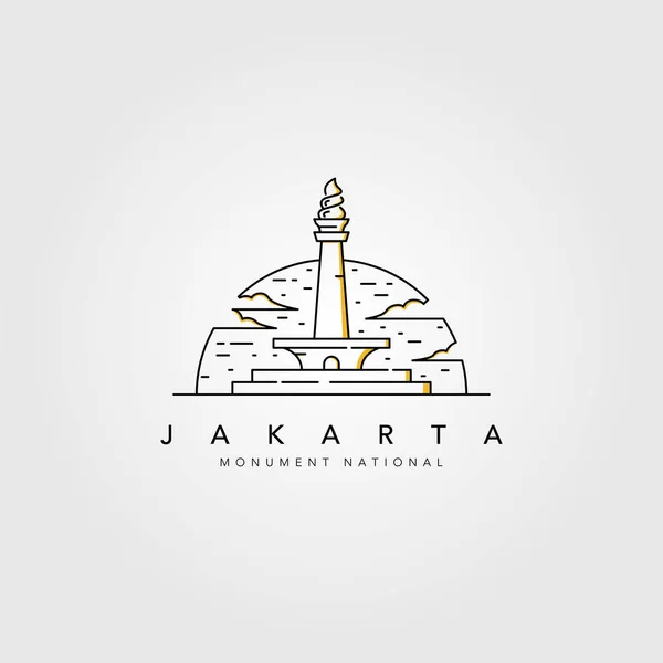 Monumento Nacional Jacarta Linha Arte Logotipo Vetor Ilustração Design Jakarta —  Vetores de Stock