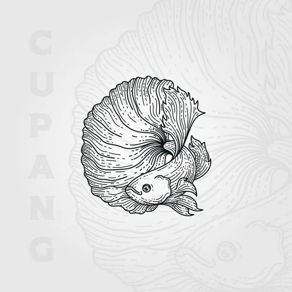 贝塔鱼复古线艺术标志矢量设计 — 图库矢量图片
