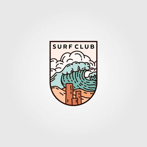 Surf Club Emblema Logo Vettoriale Illustrazione Design Oceano Onda Logo — Vettoriale Stock
