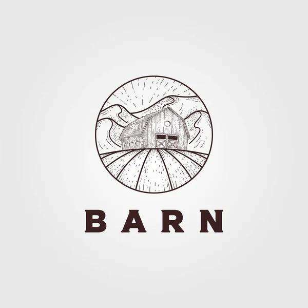 Vintage Fermer Barn Logo Vector Illustration Design Barn Engraving Logo — стоковый вектор