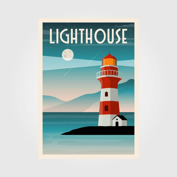 Farol Poster Vetor Ilustração Design Farol Linha Costeira Projeto Fundo — Vetor de Stock