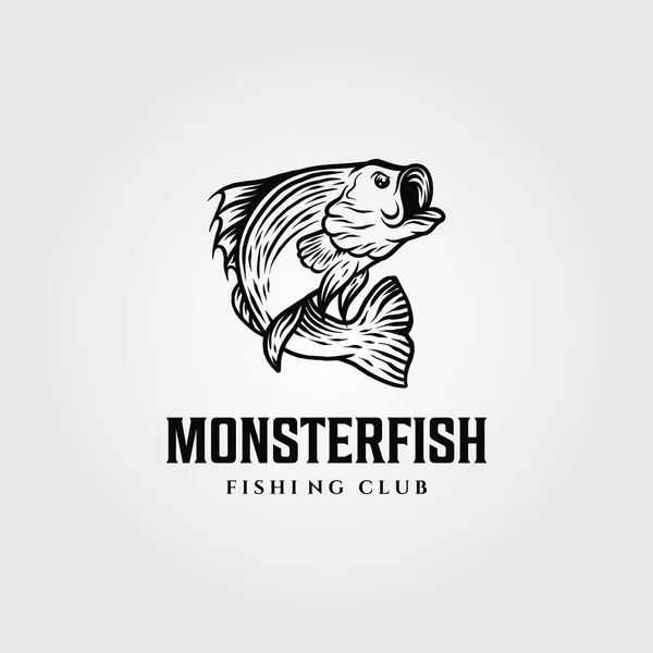 Monstro Peixe Silhueta Logotipo Vetor Modelo Ilustração Design —  Vetores de Stock