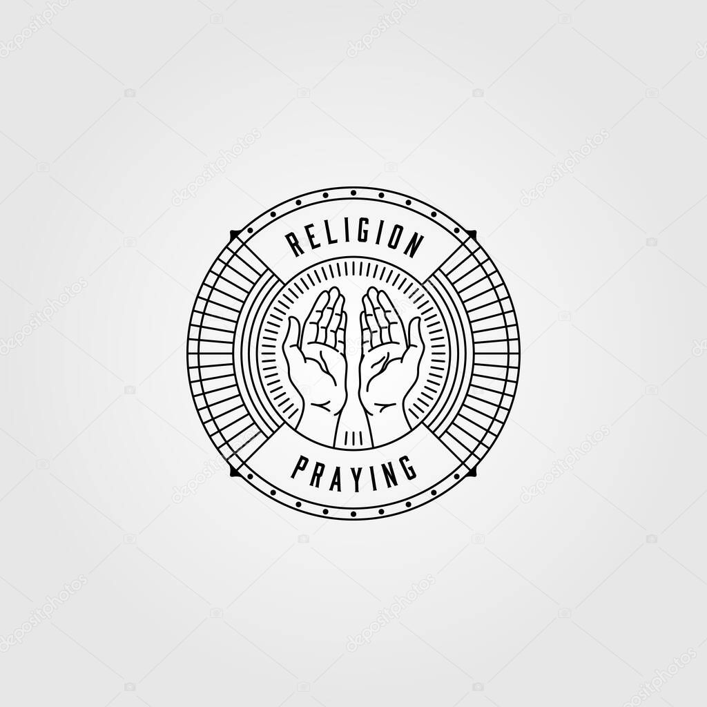 Praying hands line art logo vector vintage illustration design