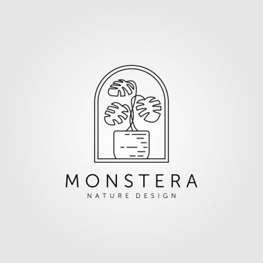 Doğa canavarı bitki çizgisi sanat minimalist logo vektör sembolü çizimi