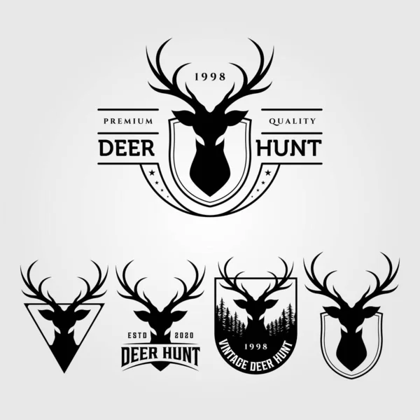 Deer Hunt Vintage Logo Set Vector Illustration Designs — Stock Vector