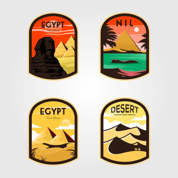 Conjunto Egipto Logo Parche Vintage Vector Ilustración Diseño — Archivo Imágenes Vectoriales