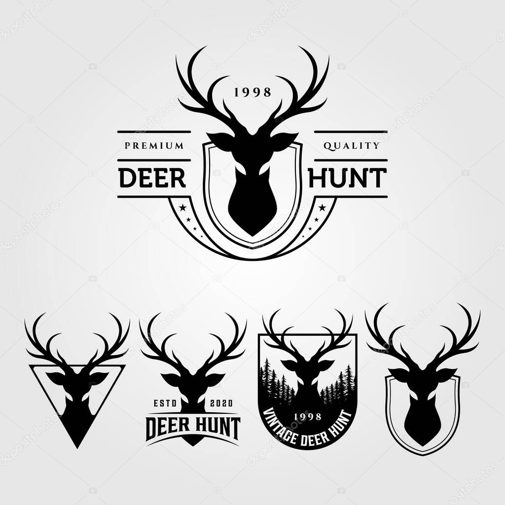 Deer hunt vintage logo set vector illustration designs