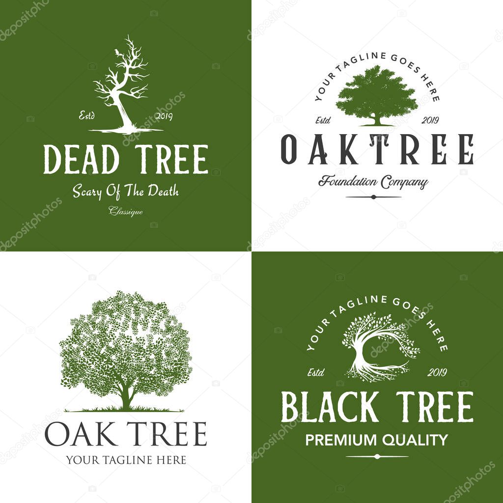 vintage trees set logo vector illustration design