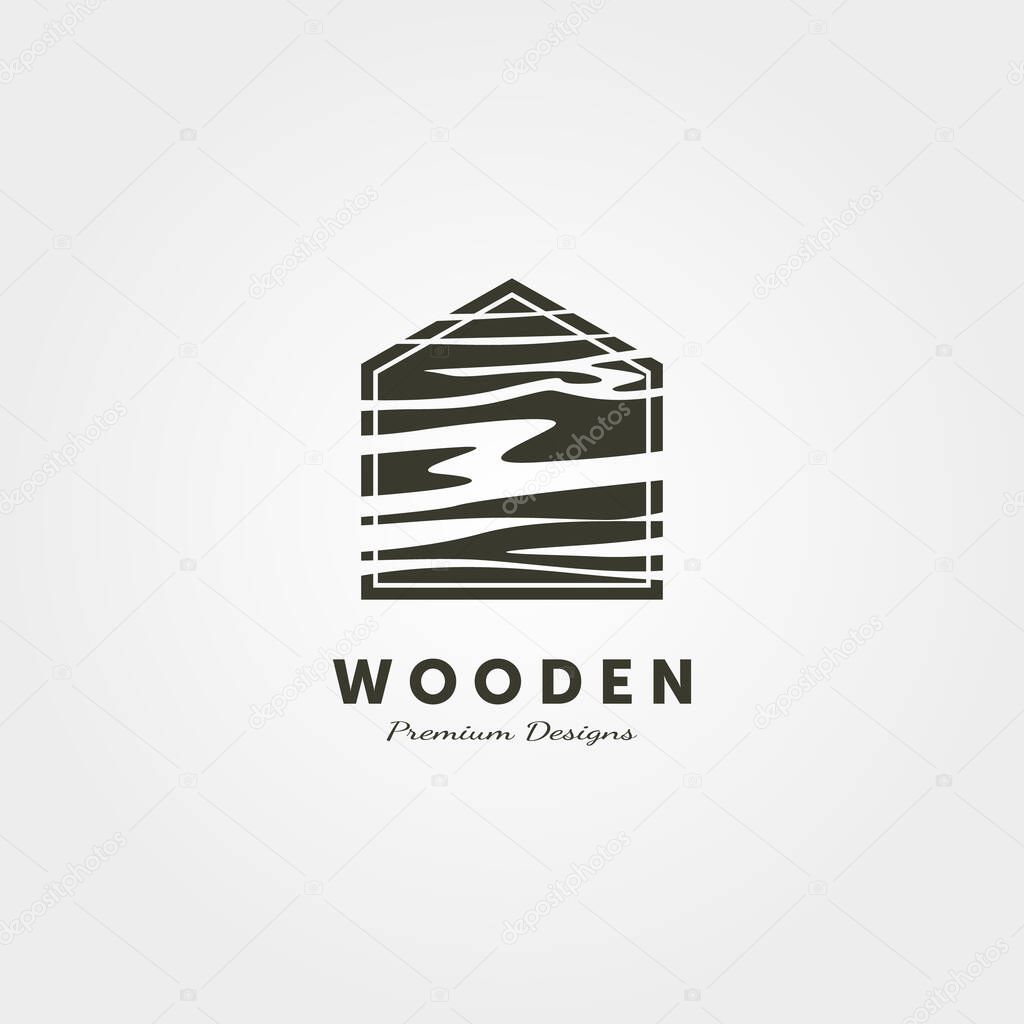 Wooden house woodwork logo vector minimalist illustration design
