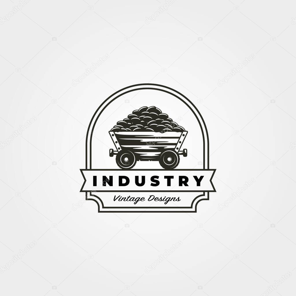 vintage coal mining cart logo vector symbol illustration design