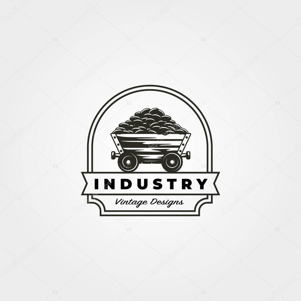 Vintage coal mining cart logo vector symbol illustration design