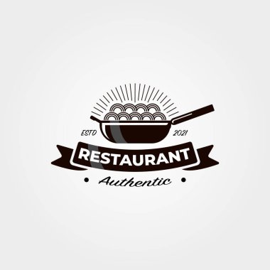 Klasik noodle restoranı logo vektör sembolü çizimi