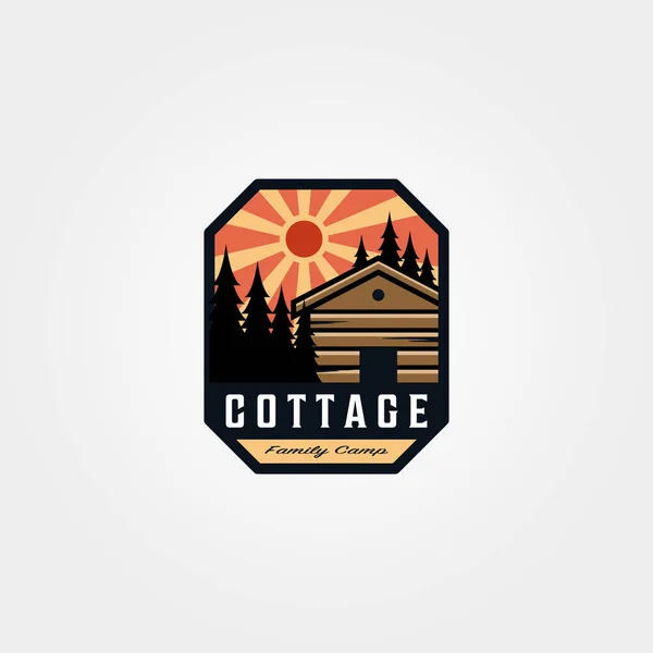 Avventura Cottage Emblema Logo Patch Vettoriale Illustrazione Design — Vettoriale Stock