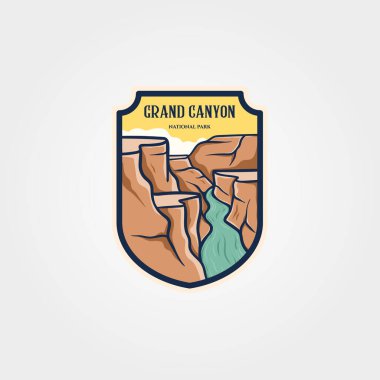 Grand Canyon Ulusal Park amblemi logo vektör etiketi yama seyahat sembolü çizimi