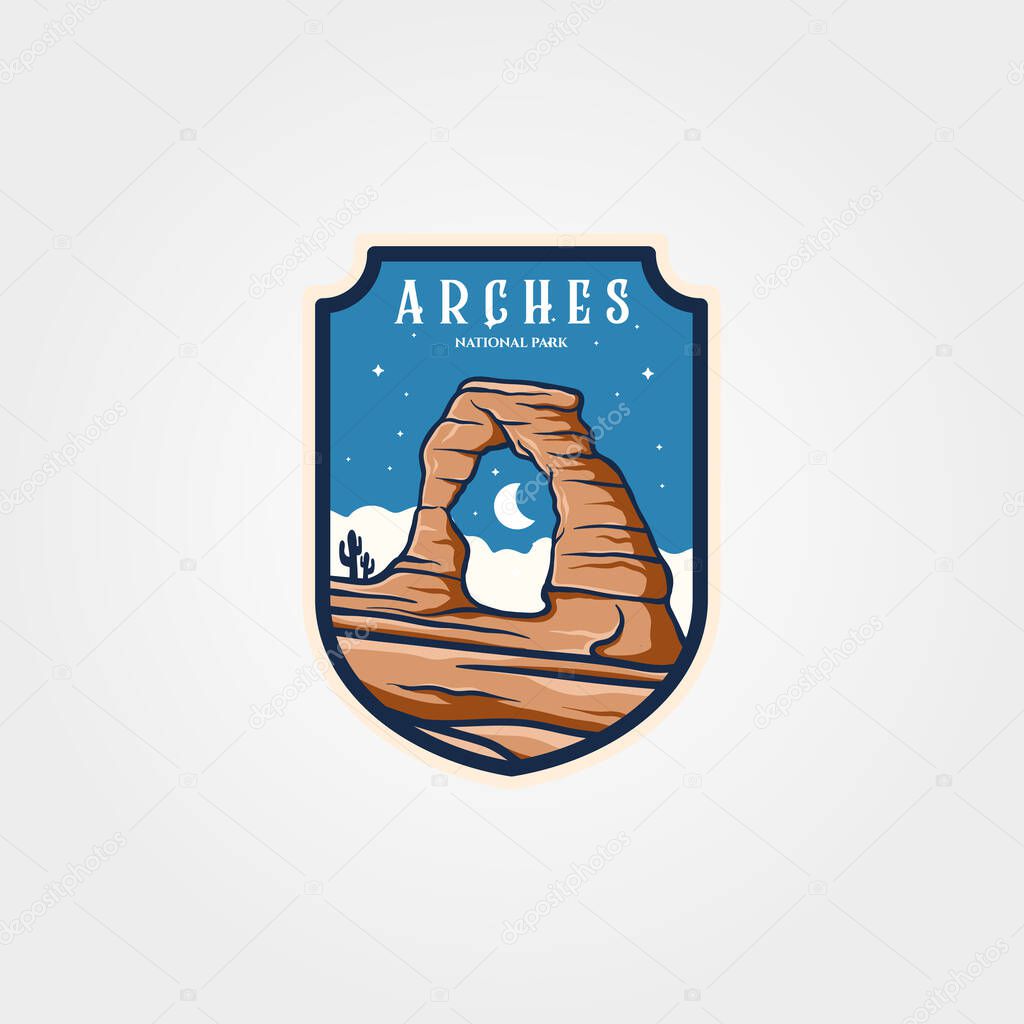 Arches national park emblem logo vector sticker patch travel symbol illustration design