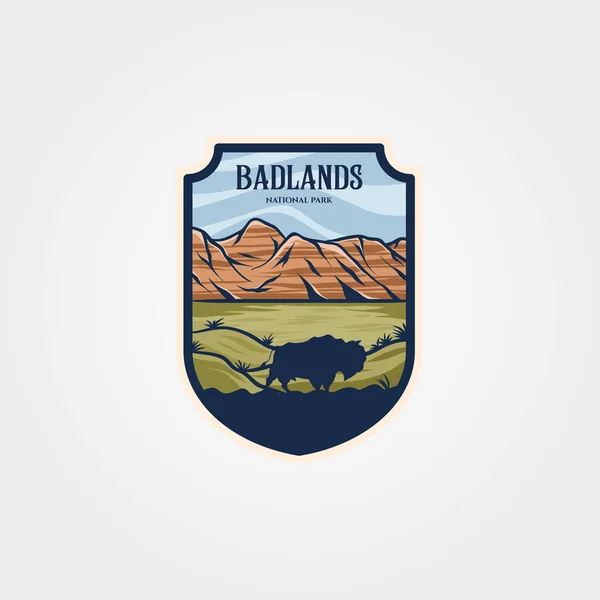 Badlands Parque Nacional Emblema Patch Vintage Vetor Ilustração Design Design —  Vetores de Stock