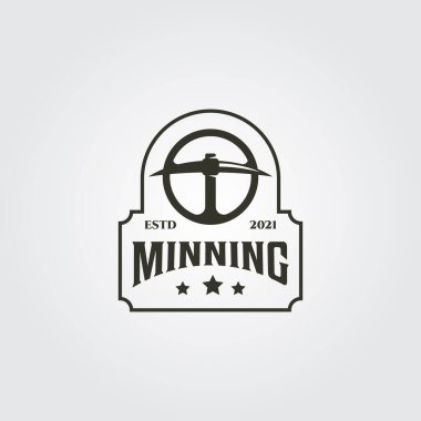 Çember kazma klasik rozet logo vektör sembolü çizim tasarımı