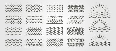 Paketlenmiş dalga simgesi logo vektörü asgari illüstrasyon tasarımı, çizgi sanat dalgası logo tasarımını ayarla