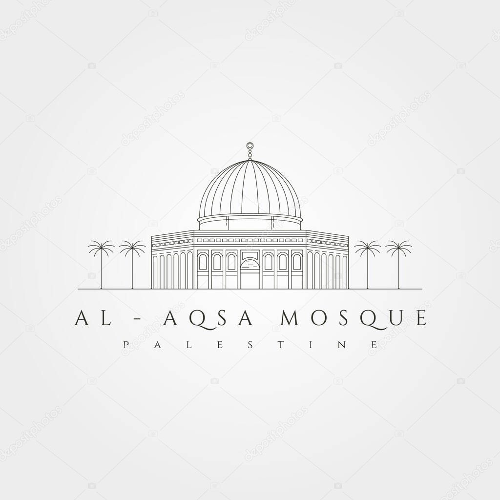 Al aqsa mosque minimal logo vector symbol illustration design, al-isra wal-mi'raj masjidil al-aqsa line art design