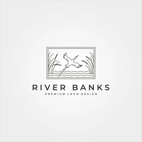 Логотип Гусячих Річкових Банків Векторна Лінія Арт Символ Дизайном Рамки — стоковий вектор