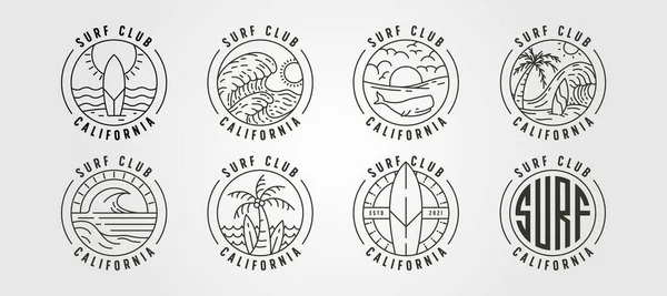 Set Line Art California Surf Club Icon Logo Vector Illustration — Wektor stockowy