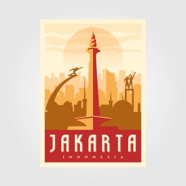 jakarta skyline landmark poster vintage vector minimal symbol background illustration design