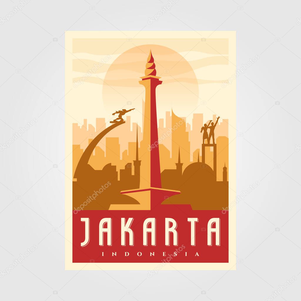 Jakarta skyline landmark poster vintage vector minimal symbol background illustration design