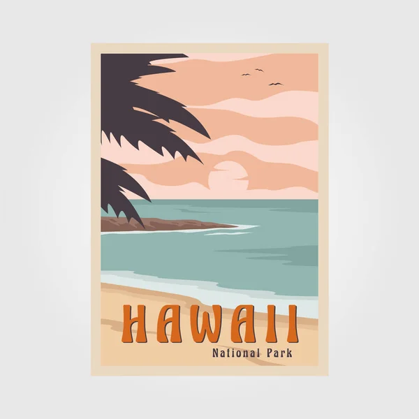 Hawaii Beach Nationalpark Vintage Poster Vektor Illustration Design Tropischer Ozean — Stockvektor