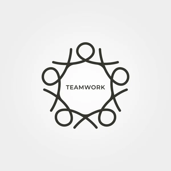 Five People Teamwork Logo Vector Line Art Symbol Illustration Design — Stock Vector