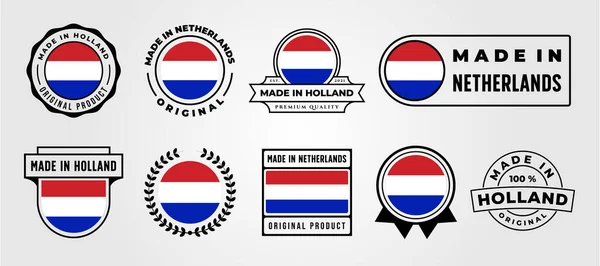 Set Made Netherlands Flag Label Vector Logo Symbol Illustration Design — Stock Vector