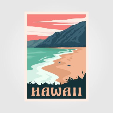 Hawaii plajı klasik poster tasarımı, macera okyanusu posteri.