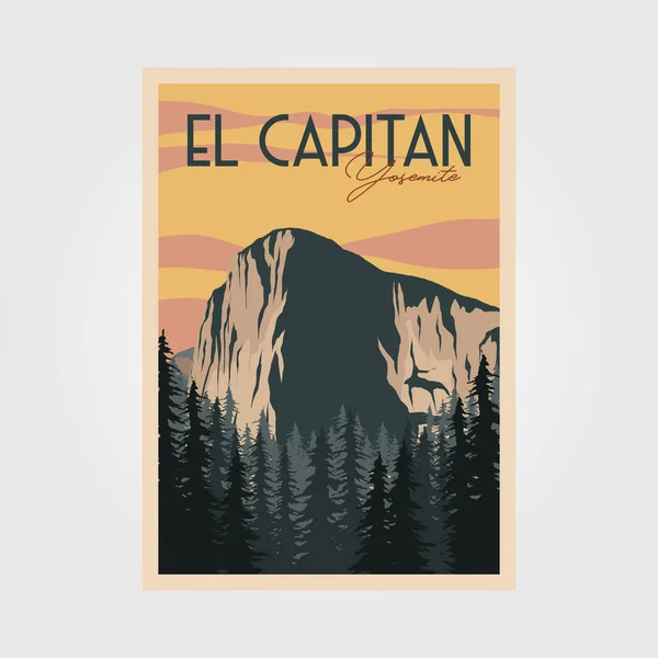 Capitan Yosemite Vintage Poster Illustration Design Yosemite Travel Print Εθνικός — Διανυσματικό Αρχείο