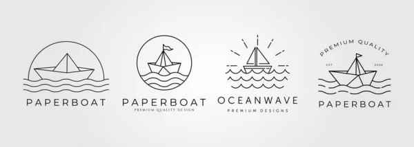 Bundle Paperboat Line Art Logo Vector Minimal Symbol Illustration Design — Stock Vector