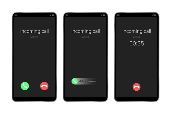 Mockup incoming call, smartphone interface vector template. Flat UI, UX for application. New Call screen template. Web app display template. — Stock Vector