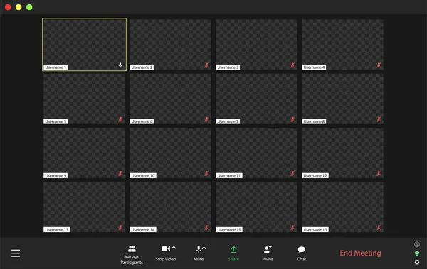 Video konferansı kullanıcı arayüzü, görüntülü konferans aramaları pencere örtüsü — Stok Vektör