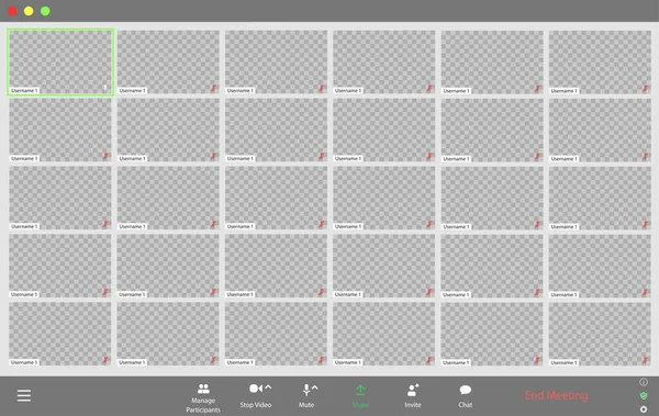 Mall Videokonferens Användargränssnitt Videokonferens Samtal Fönster Overlay Tjugofem Användare — Stock vektor