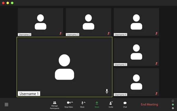 Interfaccia utente videoconferenza, sovrapposizione della finestra delle videochiamate — Vettoriale Stock